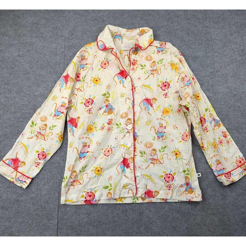 The Cats Pajamas Shirt Womens Small Floral Monkey Cotton Sleep Top Avant Garde